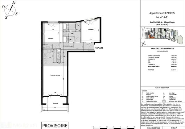 Appartement F3 à vendre  3 pièces - 68,46 m2 EZE - 06