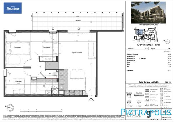 SÈTE - RÉSIDENCE HERMIONE : Appartement T4 78,8m², terrasse 21,1m²