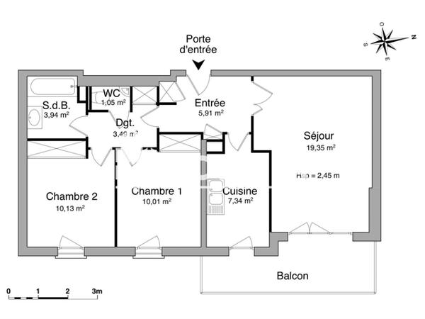 Location Appartement 3 pièces 61.22 m² - 10 AVENUE PIERRE POIVRE - APT 103 Avrille 49240