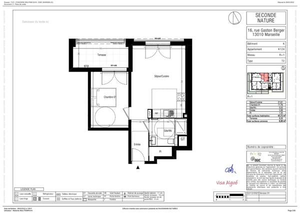 Appartement Marseille 2 pièce(s) de 43m2