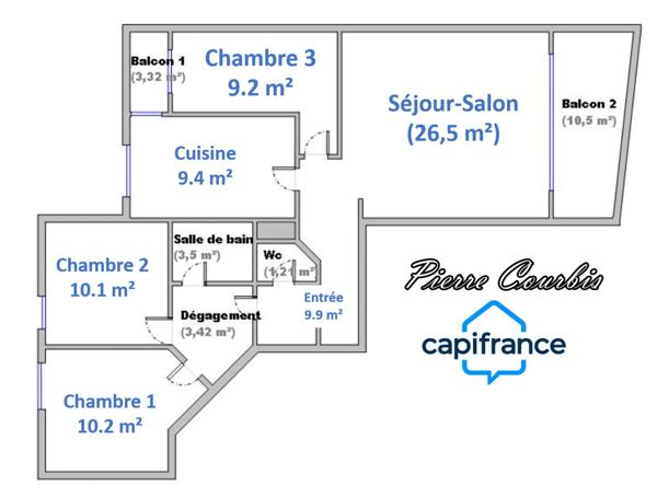 Appartement à vendre 4 pièces BRON EGLISE avec BALCONS