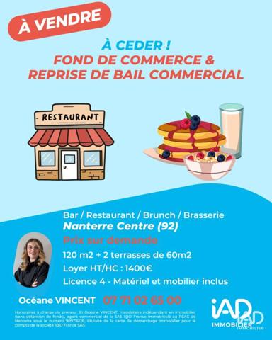 Restaurant à vendre 120 m² Nanterre