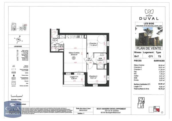 Appartement à louer 3 pièces 63.9m² Angers (49000)