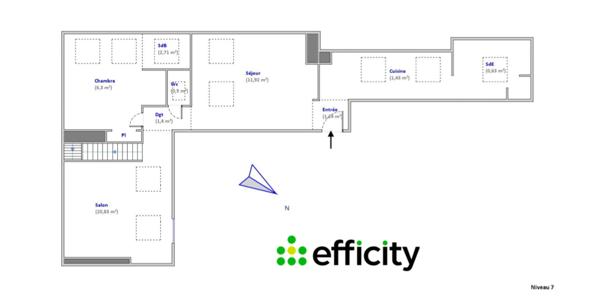 Appartement 2 pièces - 74 m² Exclusivité efficity