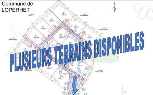 A LOPERHET (29470), plusieurs terrains disponibles viabilisés et libres de constructeur. Surfac...