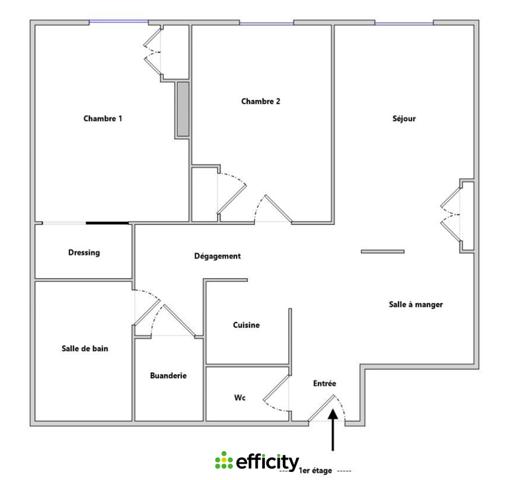 Appartement 3 pièces - 62 m² Exclusivité efficity