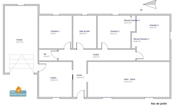 MAISON DE PLAIN PIED AVEC 3 CHAMBRES ET GARAGE