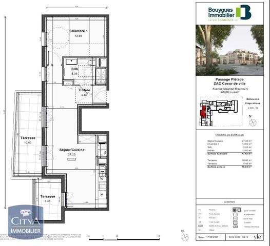 Appartement à louer 2 pièces 47.55m² Luisant (28800)