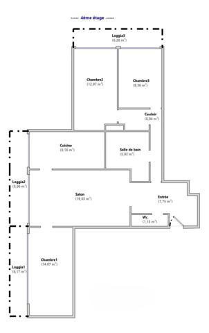 Appartement F4 à vendre  4 pièces - 86,10 m 2   PARIS  - 75013