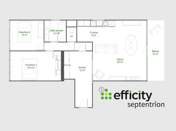 Appartement 3 pièces - 80 m² Exclusivité efficity