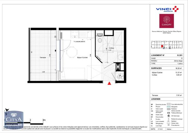 Appartement à louer 1 pièce 18.2m²