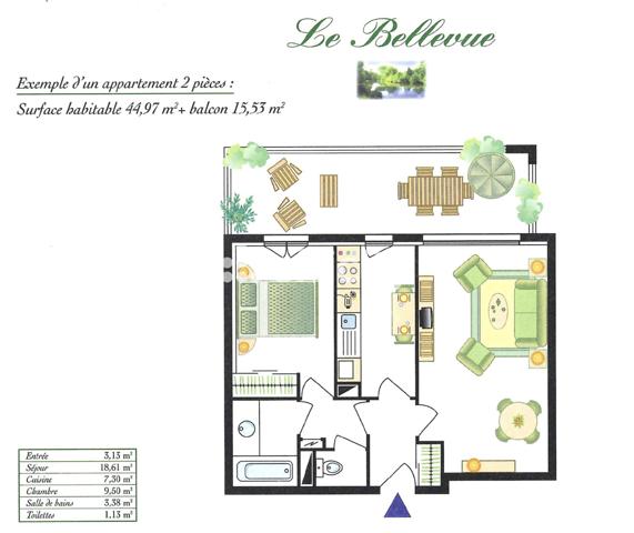 Appartement 2 pièces - 45 m² Exclusivité efficity