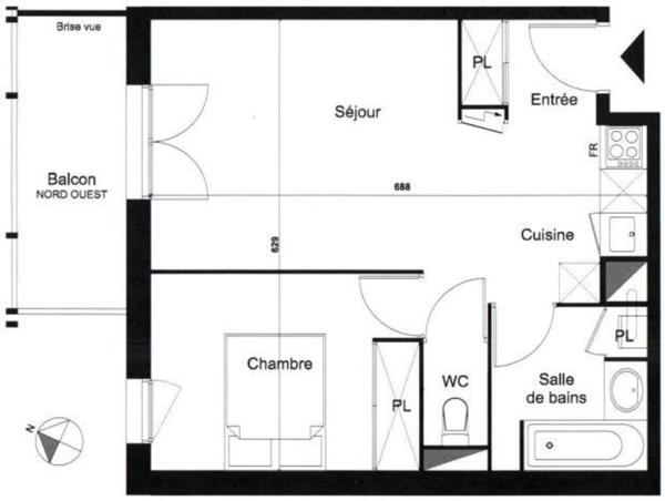 ANDERNOS-LES-BAINS - appartement T2 occupé - 1er et dernier étage - avec parking