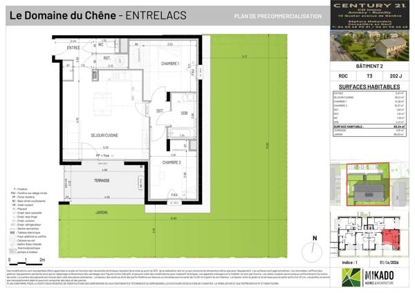 Appartement T3 à vendre  3 pièces - 63,24 m 2   ENTRELACS  - 73