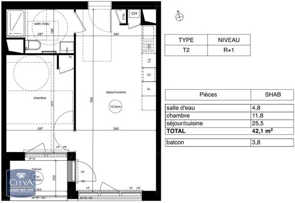 Appartement à louer 2 pièces 42.1m²