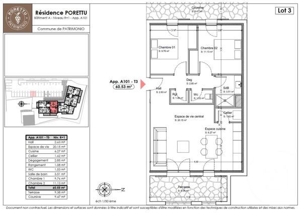 Appartement T3 à vendre  3 pièces - 60,53 m2 PATRIMONIO - 202