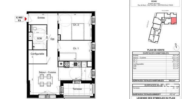 Appartement (neuf) à vendre 3 pièces 59 m² Sartrouville