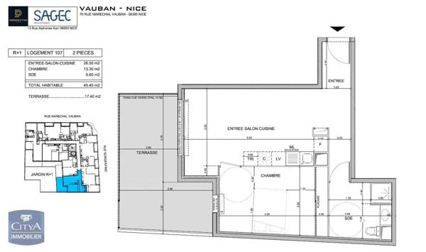 Appartement à louer 2 pièces 45.4m²