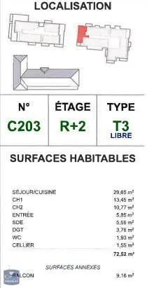 Appartement à louer 3 pièces 72.52m²
