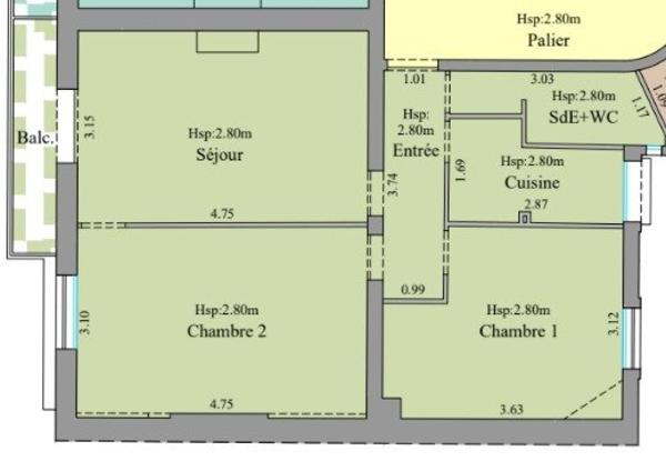 T2/3 - 51m² - Limite 5eme