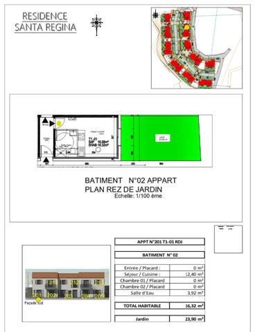 Vente appartement 1 pièce 16.32 m²  avec rez-de-jardin 23,90 - Olmeta di Tuda