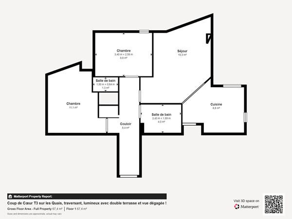 NARBONNE. Bel appartement T3 de 63m² en Résidence sécurisée sur les Quais.