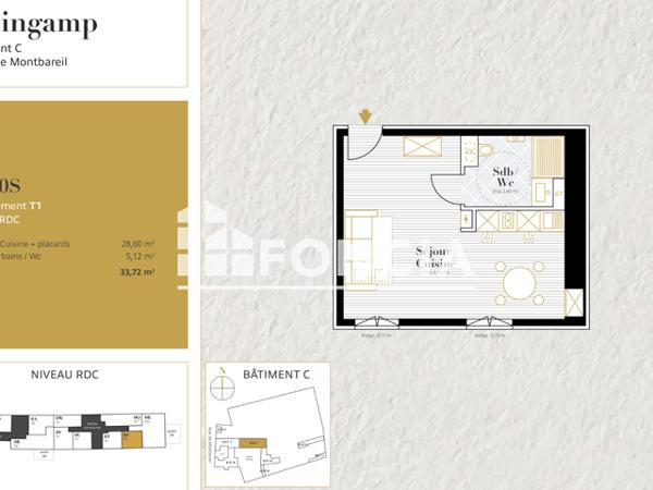 Location Studio 33.72 m² - Guingamp 22200