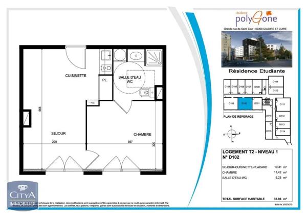Appartement à louer 2 pièces 35.67m² Caluire-et-Cuire (69300)