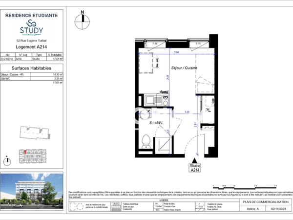 Location Studio meublé 17.61 m² - SO STUDY Orleans 45100