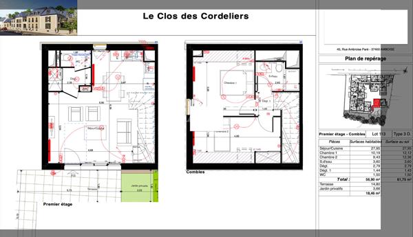 Appartement Amboise 3 pièces + Terrasse + Parking - centre ville