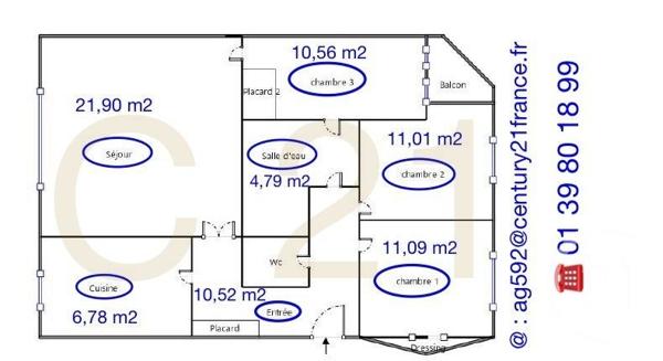 Appartement F4 à vendre  4 pièces - 79,58 m2 SANNOIS - 95