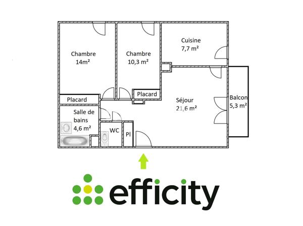 Appartement 3 pièces - 63 m² Exclusivité efficity