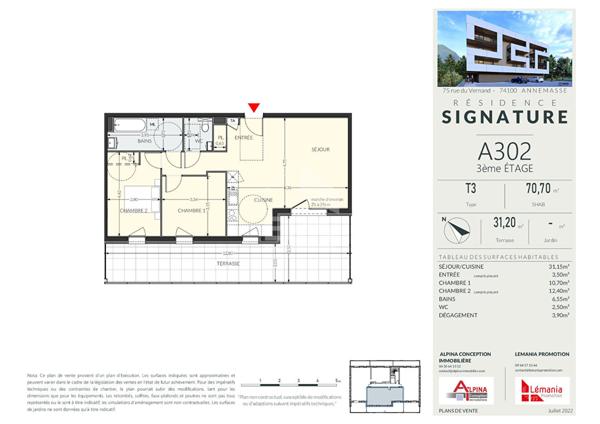 Appartement 3 pièces de 70m²