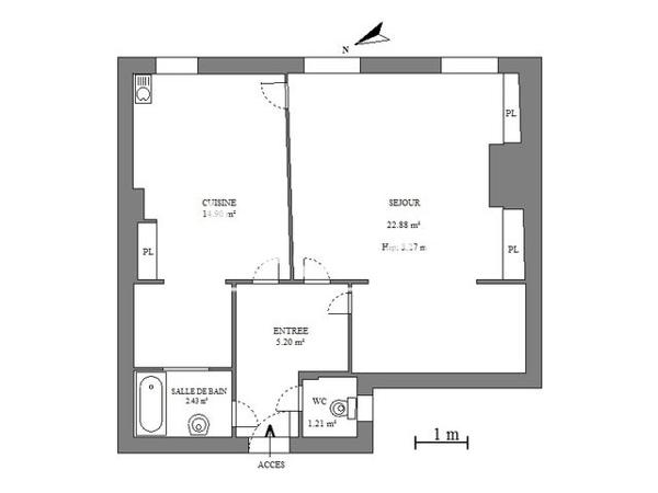 Location Studio 46.6 m² - 44 RUE FLACHET Villeurbanne 69100