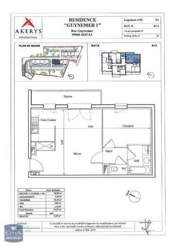 Appartement à louer 2 pièces 43.57m²
