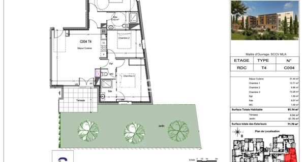 Location Appartement 4 pièces 81.14 m² - Morières-lès-avignon 84310