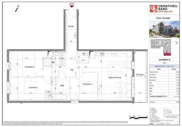 Appartement F3 à vendre  3 pièces - 62,67 m 2   COMPIEGNE  - 60