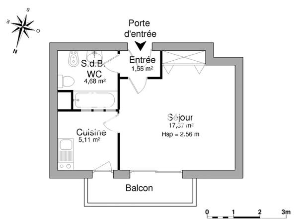 Location Studio 28.71 m² - 5 RUE PAUL GUILLON Poitiers 86000