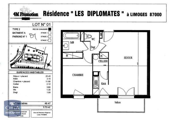 Appartement à louer 2 pièces 49.47m²