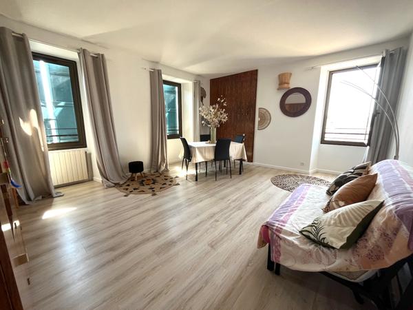 Villeneuve sur Lot, appartement MEUBLÉ T3 de 83,60 m2 situé dans quartier Sainte Catherine commerçant, Vue sur l'église Sainte Catherine et sur la place Lafayette depuis l'appartement. Il est composé d'une entrée spacieuse avec placards, d'un séjour agré , Villeneuve sur lot