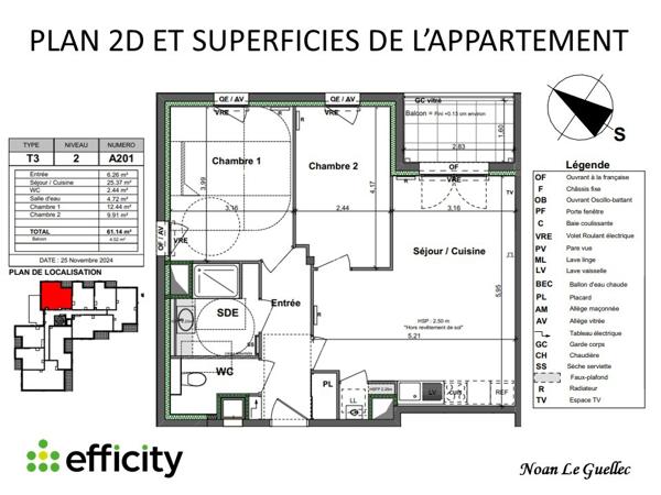 Appartement 3 pièces - 61 m²