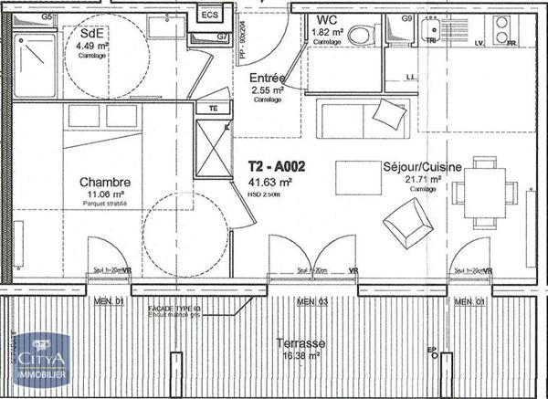 Appartement à louer 2 pièces 41.8m²