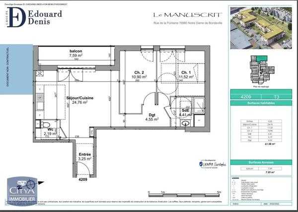 Appartement à louer 3 pièces 61.58m² Notre-Dame-de-Bondeville (76960)