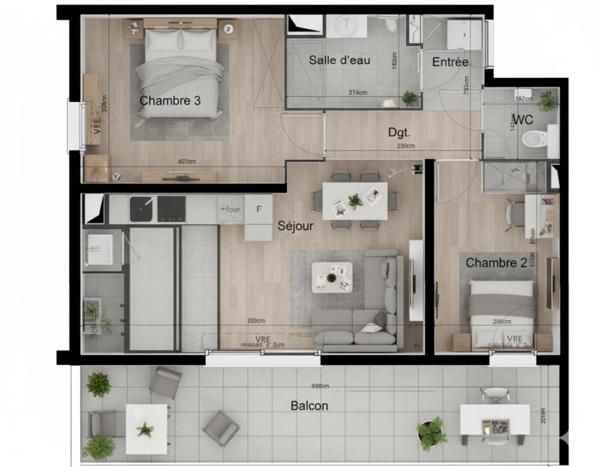T3 de 59,60 m² avec balcon plein Sud et stationnement privatif, à 10 min à pied du centre-ville