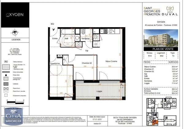 Appartement à louer 3 pièces 58m² Toulouse (31200)