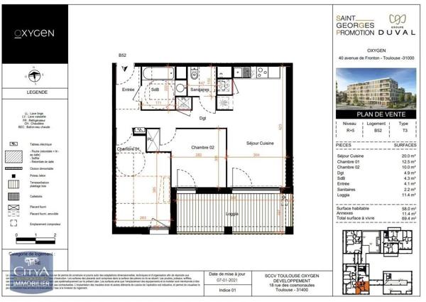 Appartement à louer 3 pièces 58m² Toulouse (31200)