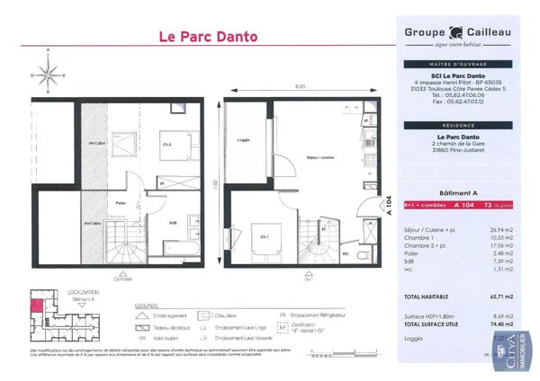 Location appartement Pins-Justaret (31860) 3 pièces 65.71m²
