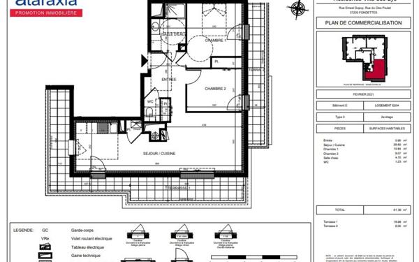 Appartement à louer    3 pièces •  Fondettes