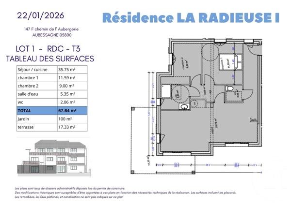 Appartement T3 à vendre  3 pièces - 67,64 m2 CHAUFFAYER - 05