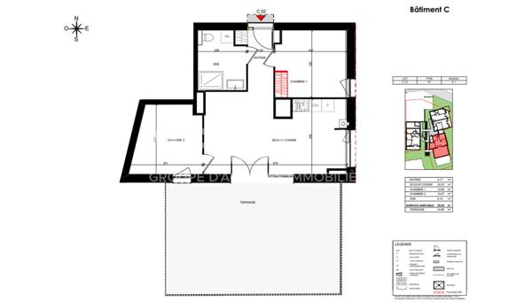 Appartement neuf - 3 pièce(s) - 55m2 - secteur calme et recherché - grande terrasse avec vue imprenable - exposé plein sud - Rouen